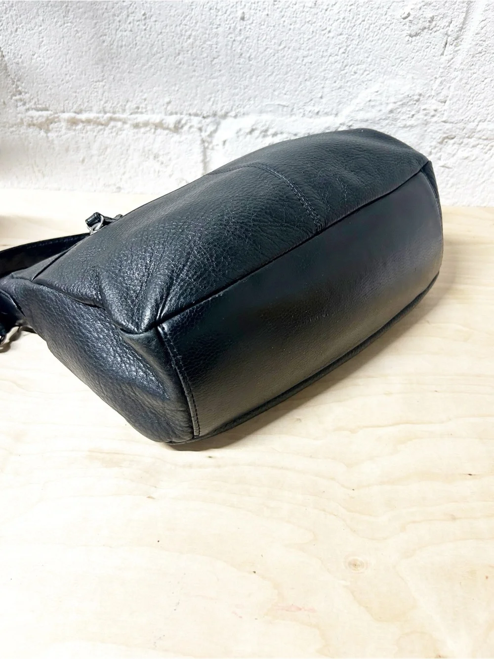 Stone & Co. Black Pebbled Leather Shoulder Bag with Silver Hardware